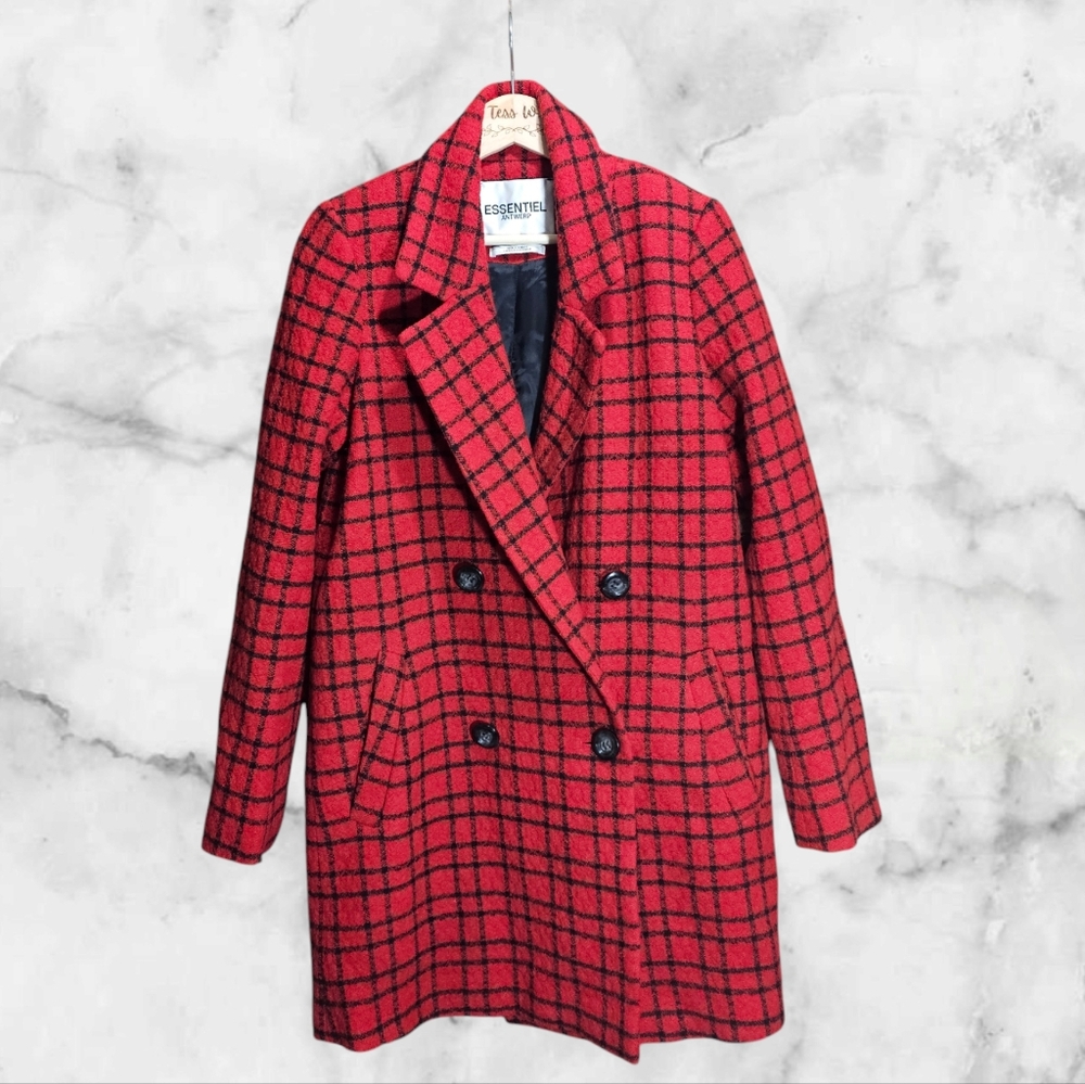 Essentiel Antwerp Red Plaid Coat size US Small
